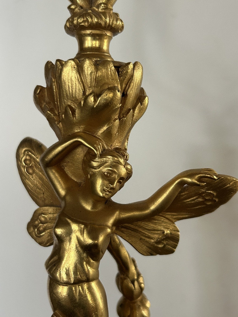 Art Nouveau Lamp Sculpture In Gilt Bronze Woman Butterfly -photo-5