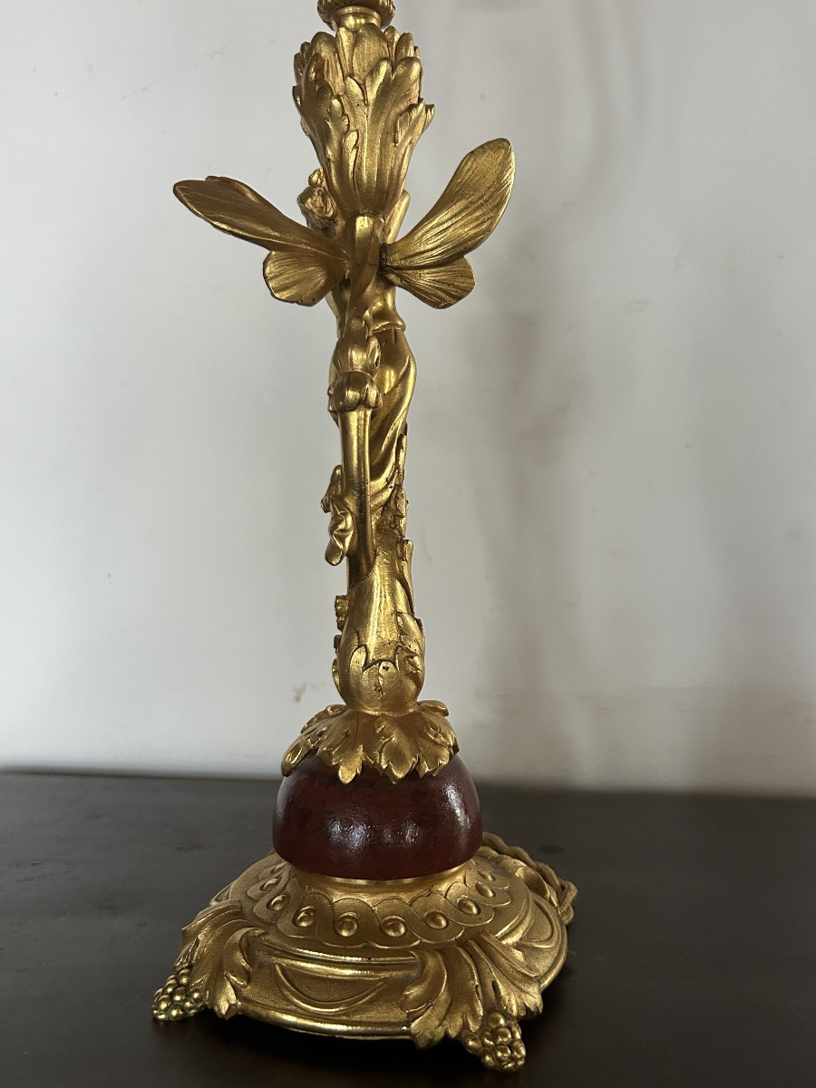 Art Nouveau Lamp Sculpture In Gilt Bronze Woman Butterfly -photo-7