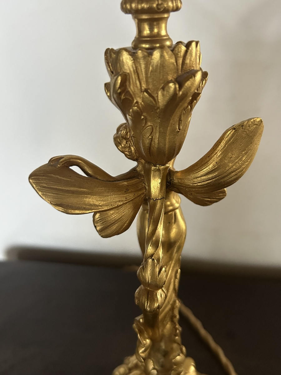 Art Nouveau Lamp Sculpture In Gilt Bronze Woman Butterfly -photo-8