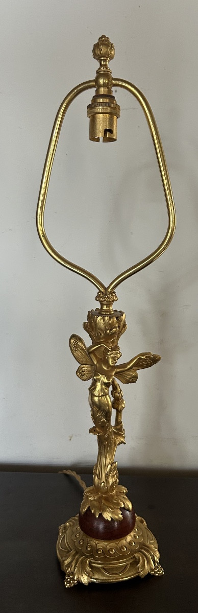 Art Nouveau Lamp Sculpture In Gilt Bronze Woman Butterfly 