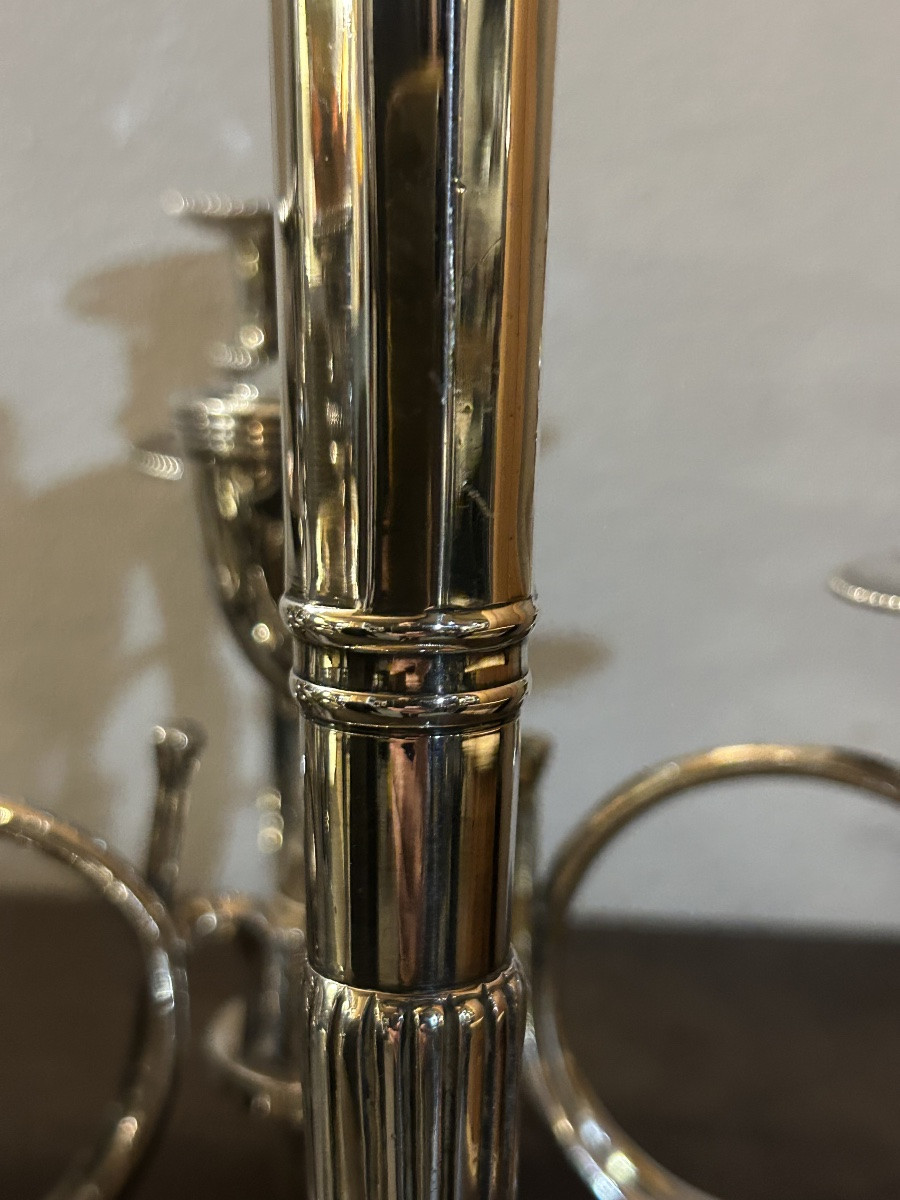 Pair Of Silvered Bronze Hunting Horn Candelabra -photo-6