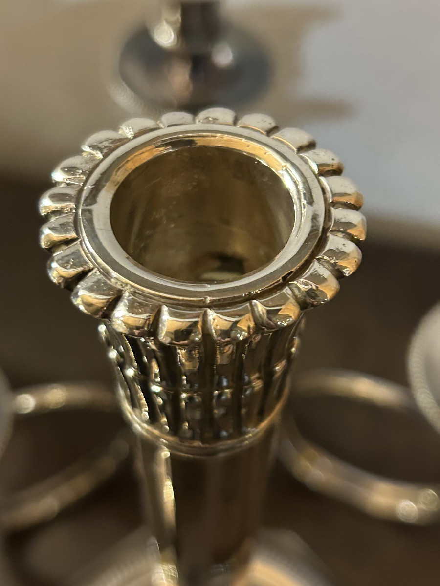 Pair Of Silvered Bronze Hunting Horn Candelabra -photo-8