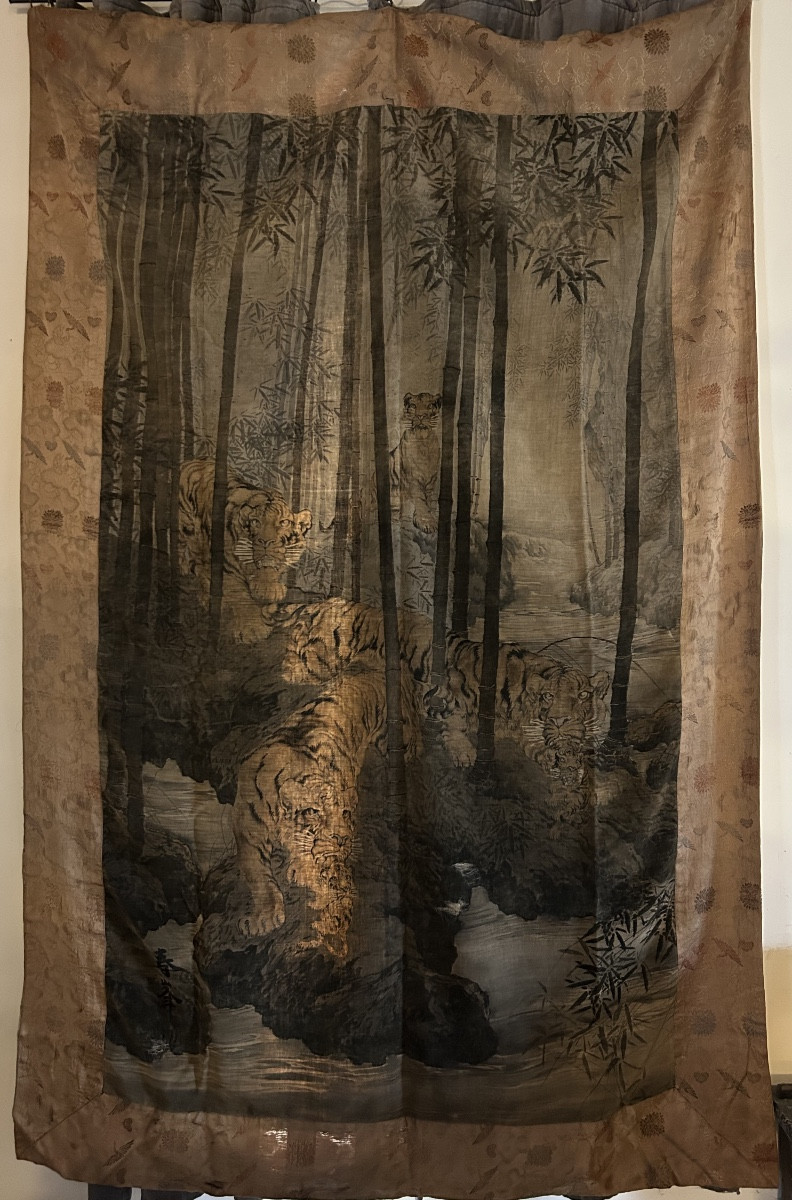 Japon Meiji tenture aux tigres birodo-e de Shunpo