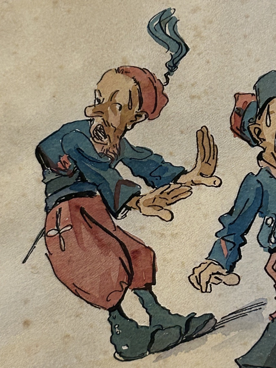 édouard Herzig, Orientalist Watercolor, Algeria, Caricature-photo-5