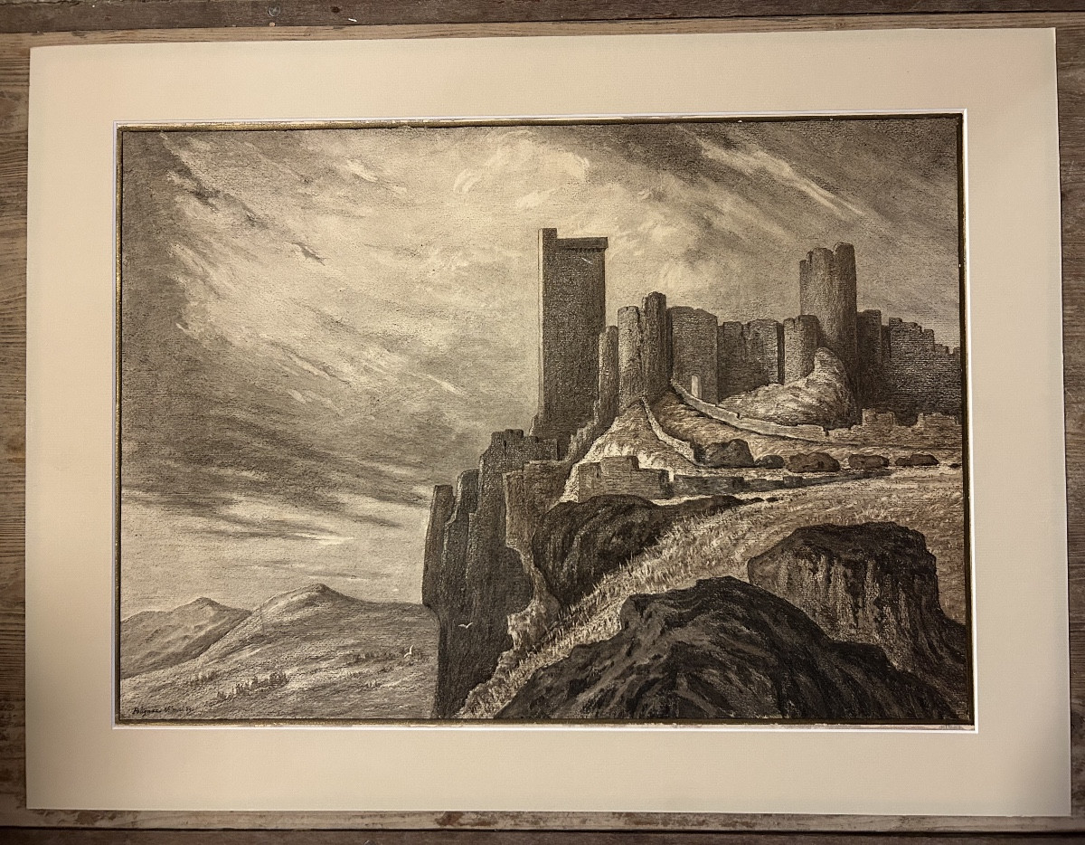 Château Forteresse de Polignac dessin ancien 19eme