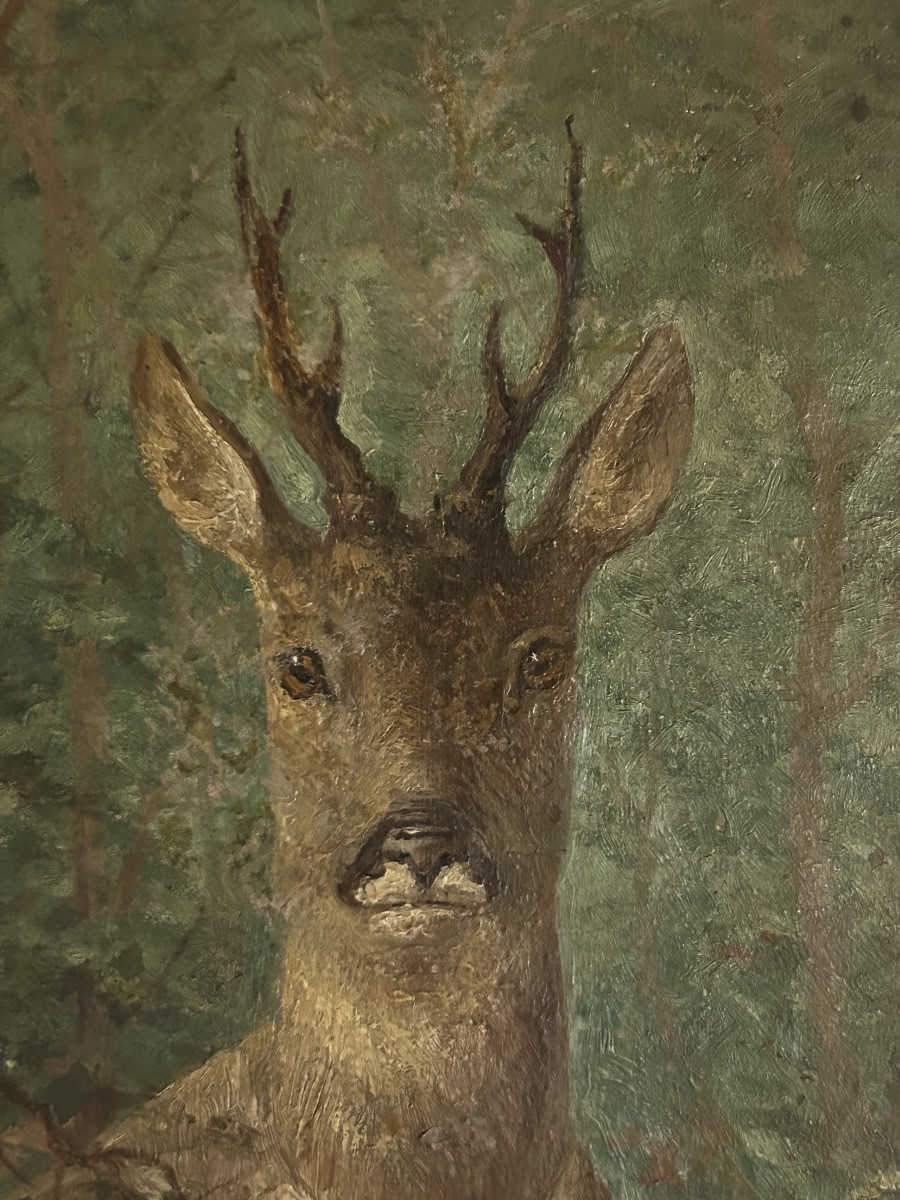 Tableau chasse chevreuil 19eme Noury-photo-1