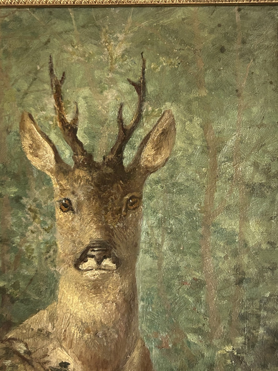 Tableau chasse chevreuil 19eme Noury-photo-4