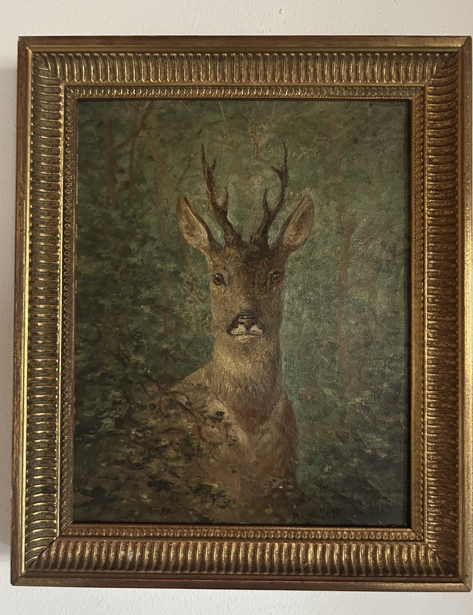 Tableau chasse chevreuil 19eme Noury