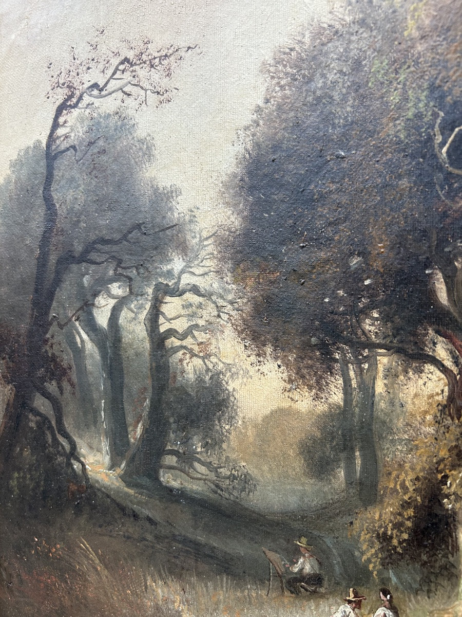 Tableau Ecole française 19eme forêt animée -photo-3