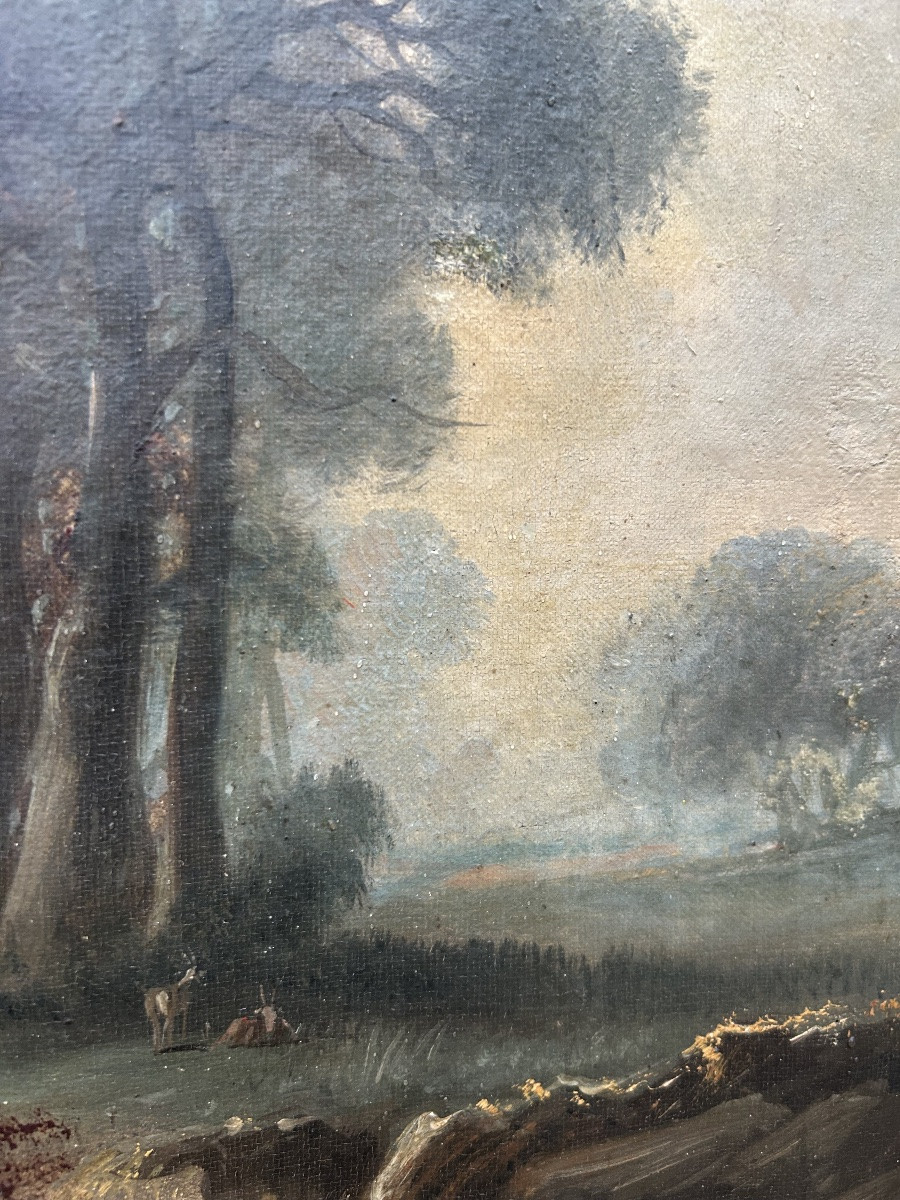 Tableau Ecole française 19eme forêt animée -photo-4