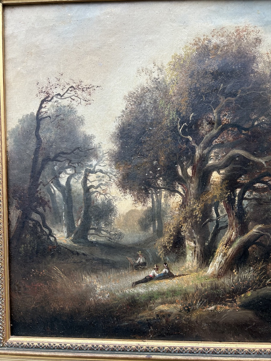 Tableau Ecole française 19eme forêt animée -photo-2