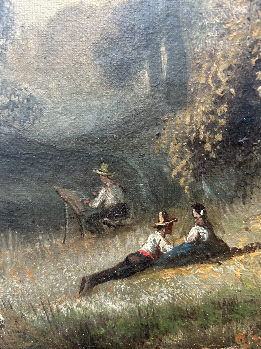 Tableau Ecole française 19eme forêt animée -photo-3