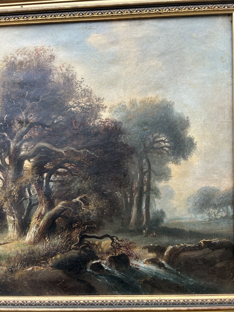 Tableau Ecole française 19eme forêt animée -photo-4