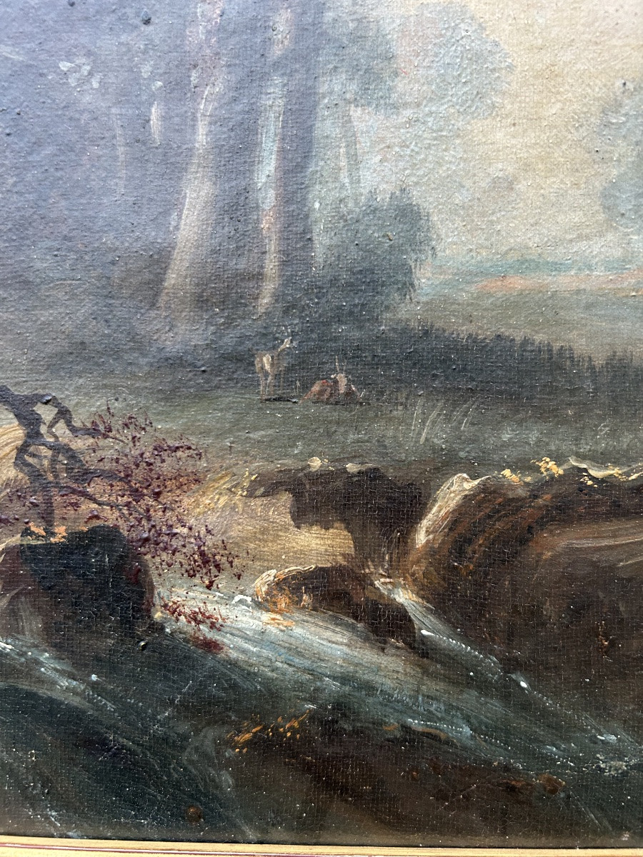 Tableau Ecole française 19eme forêt animée -photo-5