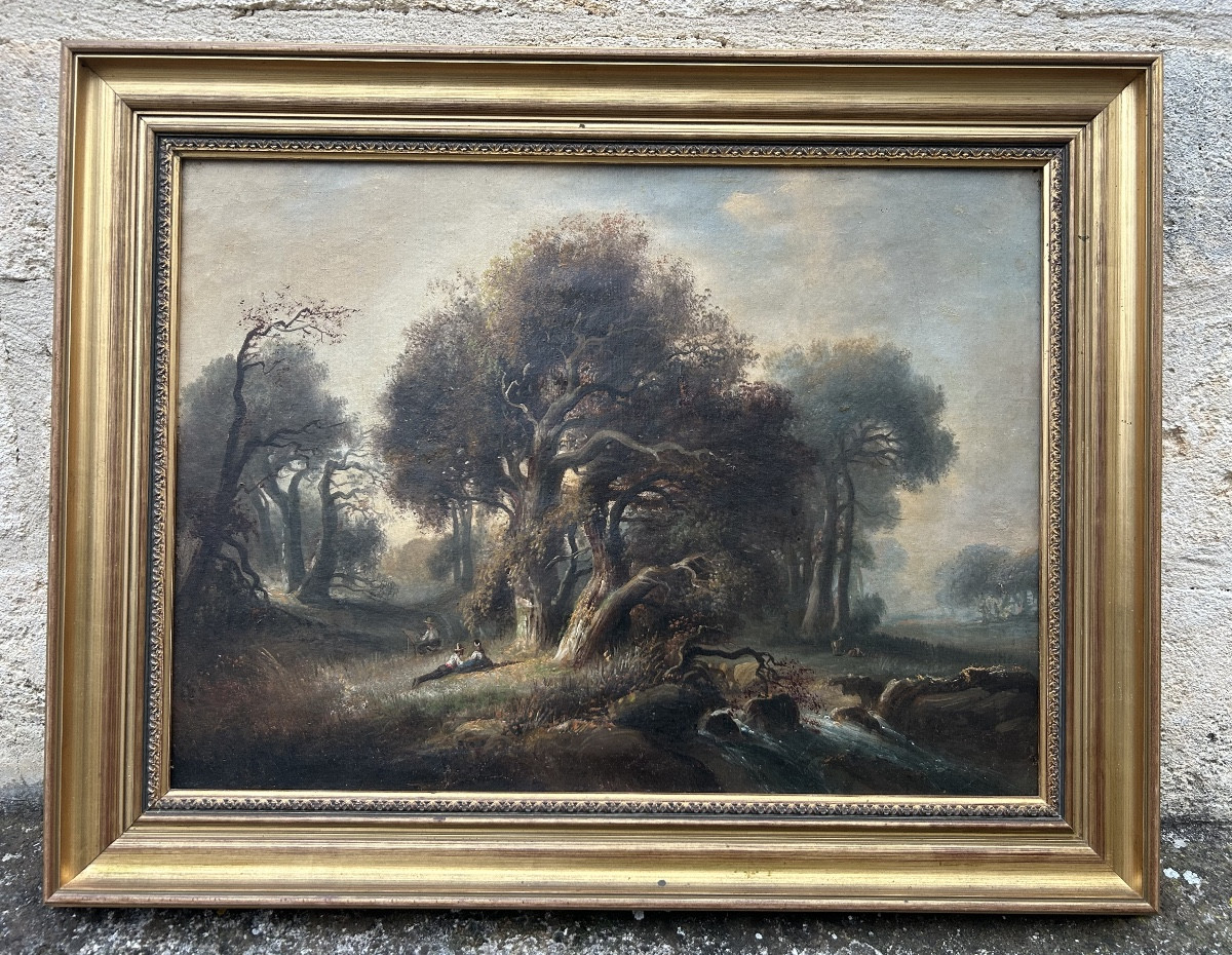Tableau Ecole française 19eme forêt animée 
