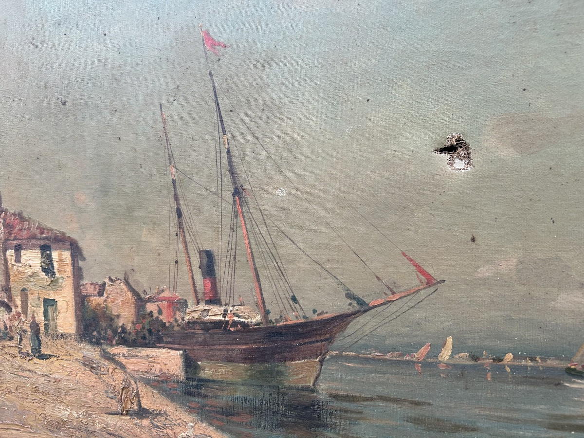 Marine Painting Of A Boat In The Harbor-photo-3