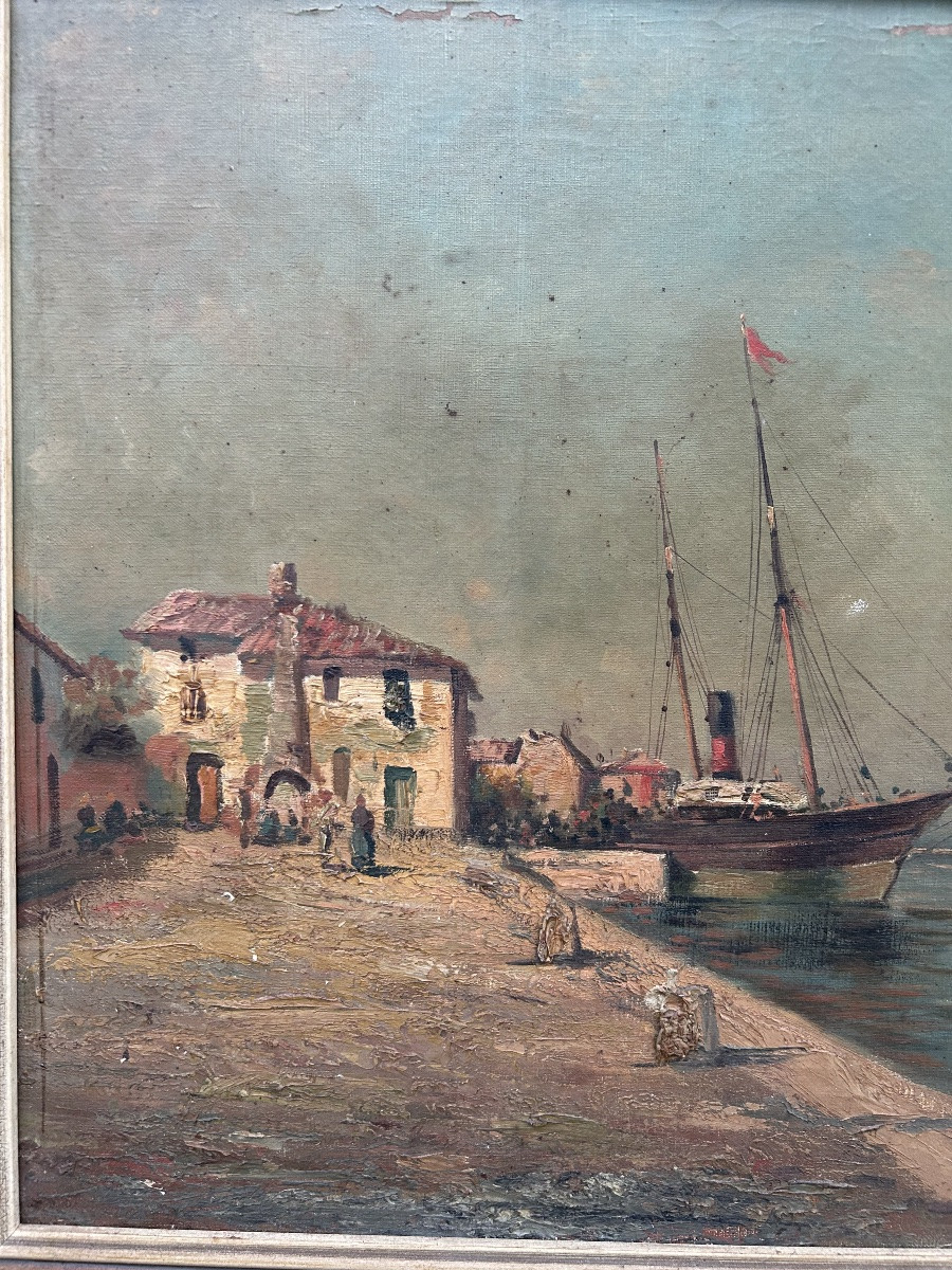 Marine Painting Of A Boat In The Harbor-photo-1