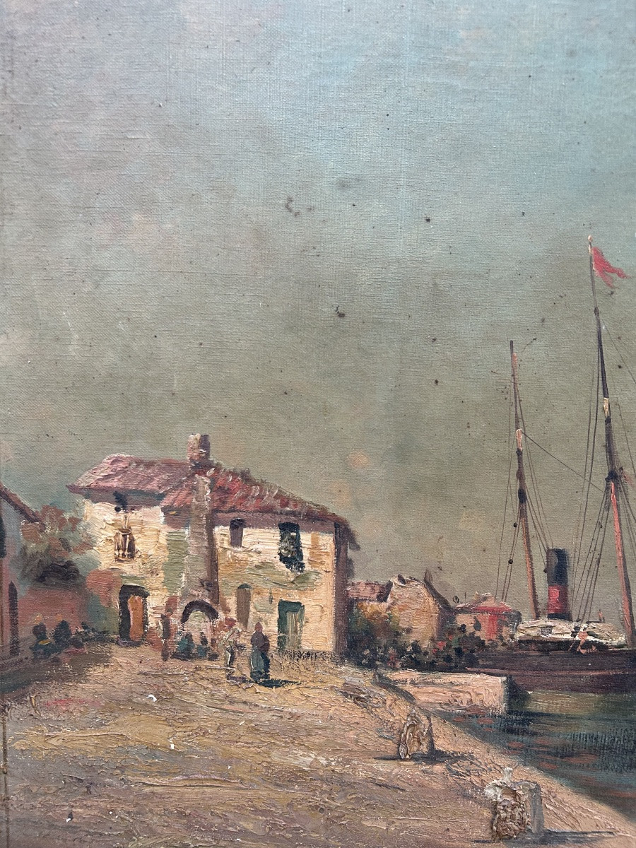 Marine Painting Of A Boat In The Harbor-photo-4