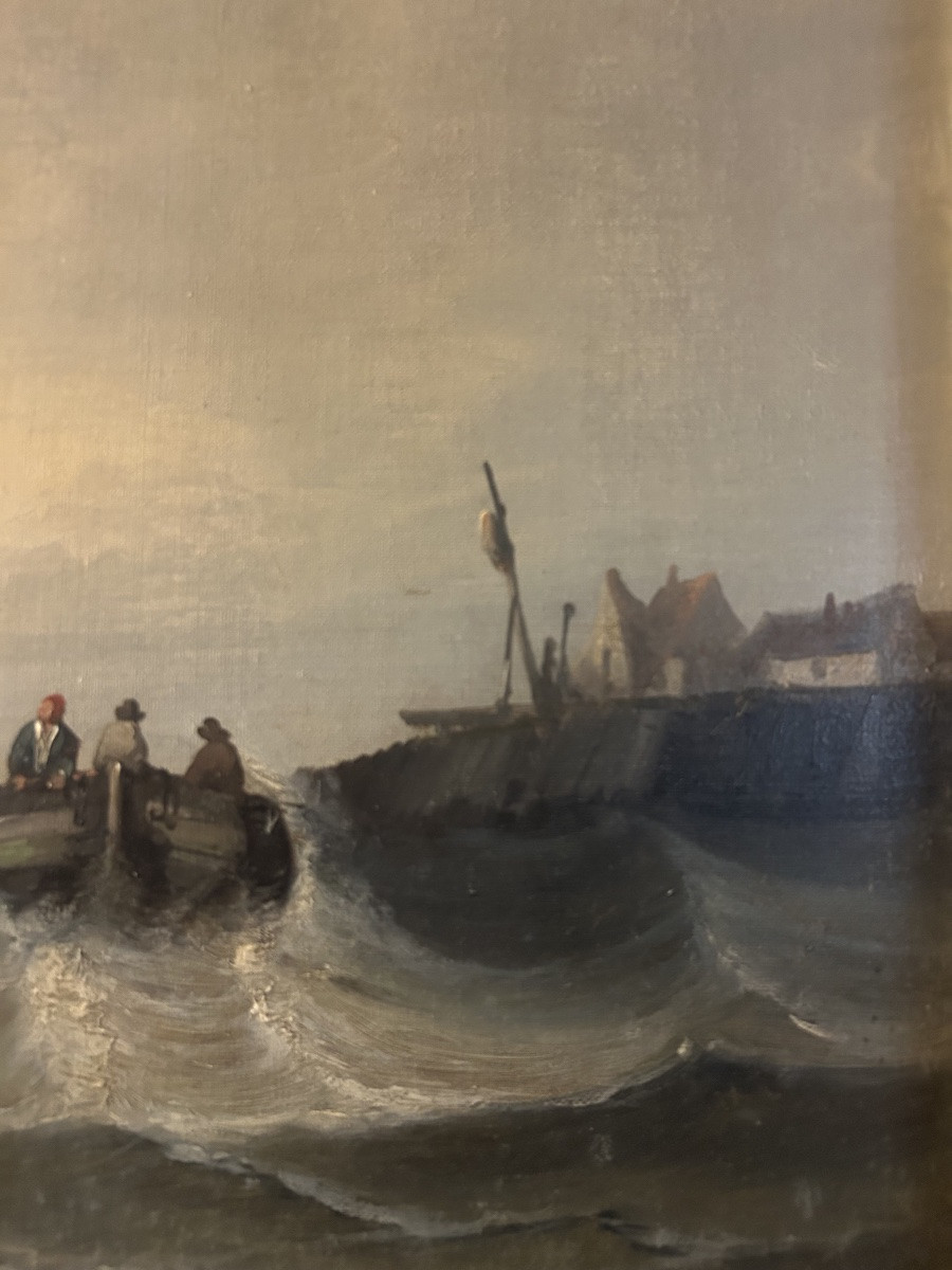 Tableau marine mer agitée 19eme l’arrivée au port-photo-2