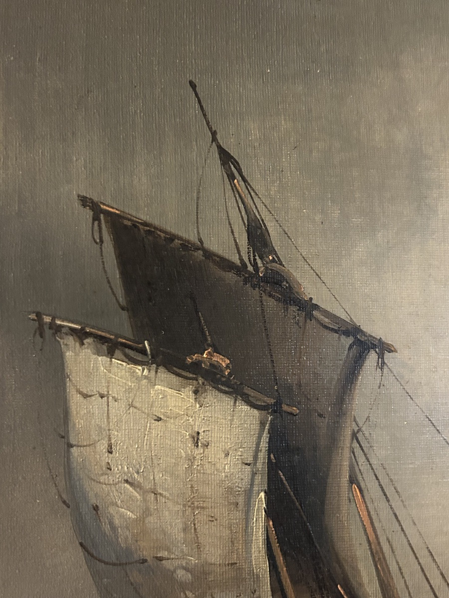 Tableau marine mer agitée 19eme l’arrivée au port-photo-8