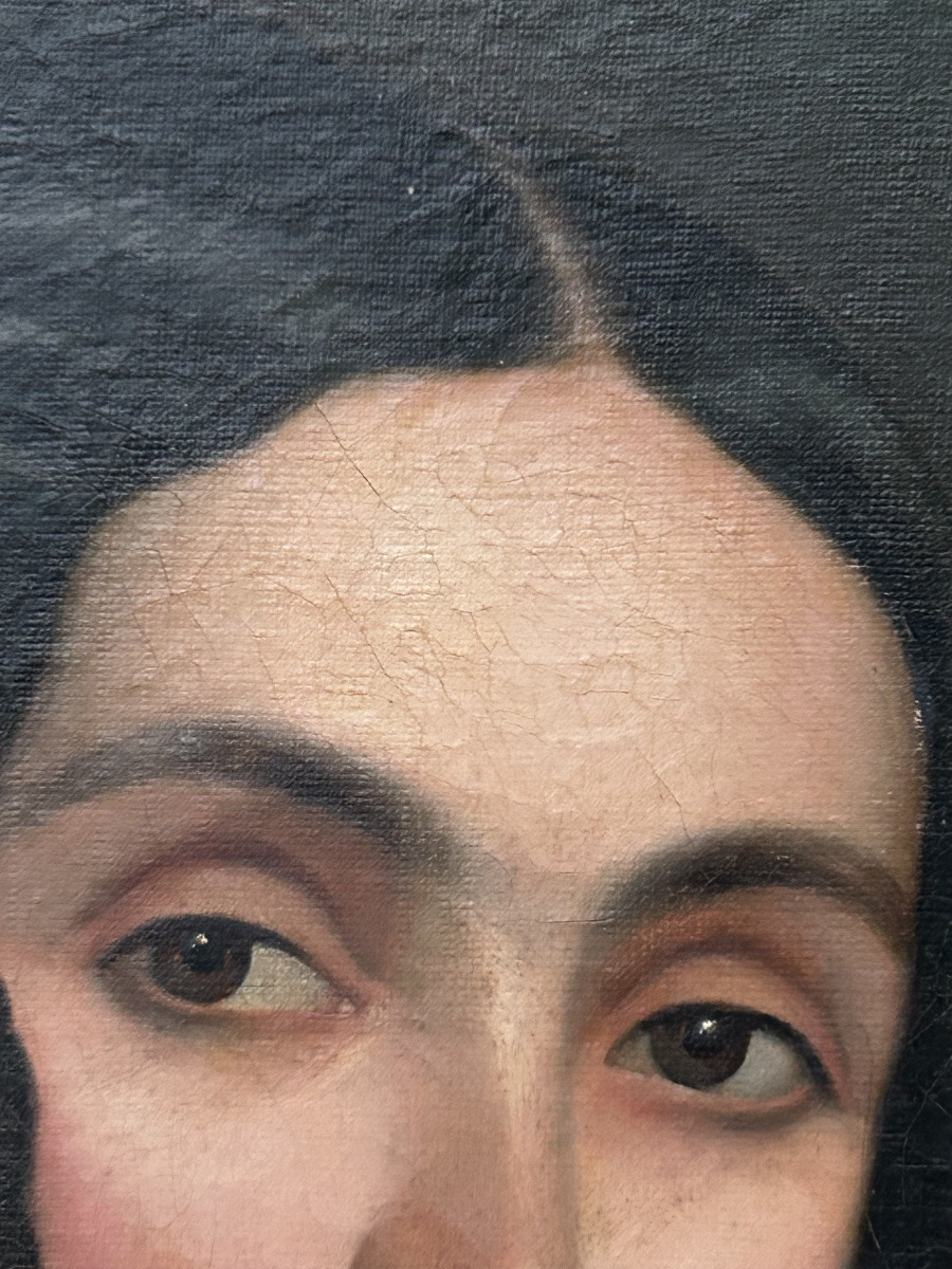 19th Century Portrait Painting Of A Woman With Jewelry-photo-3