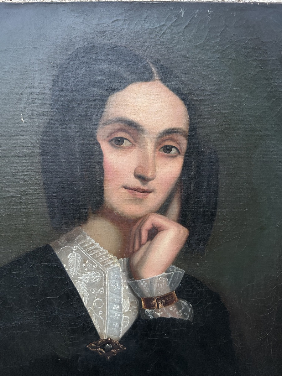 19th Century Portrait Painting Of A Woman With Jewelry-photo-1