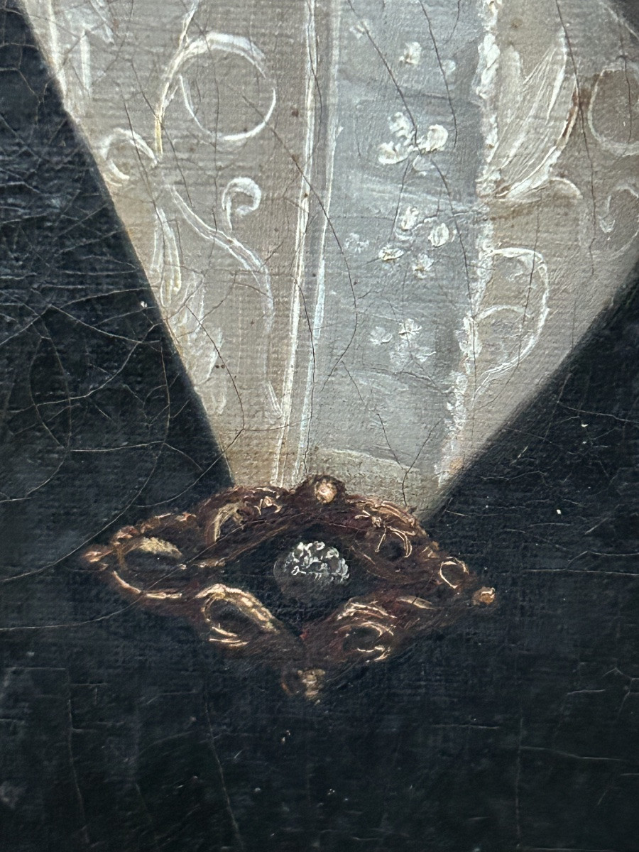 19th Century Portrait Painting Of A Woman With Jewelry-photo-3