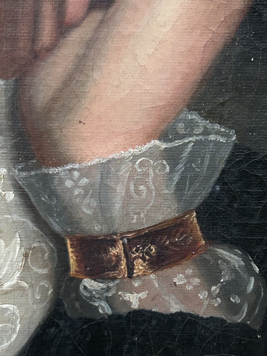 19th Century Portrait Painting Of A Woman With Jewelry-photo-6