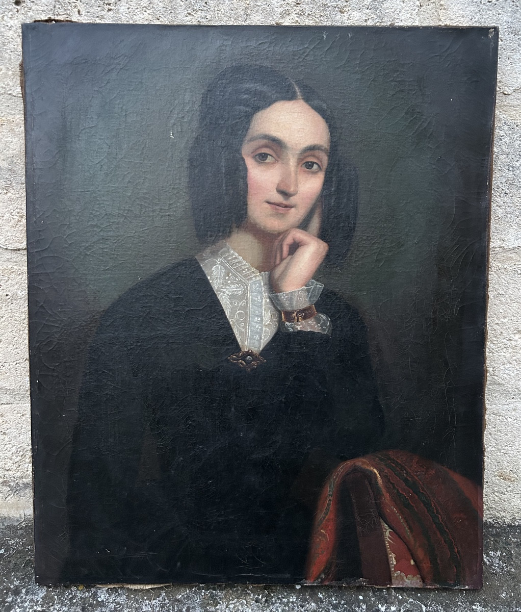 19th Century Portrait Painting Of A Woman With Jewelry