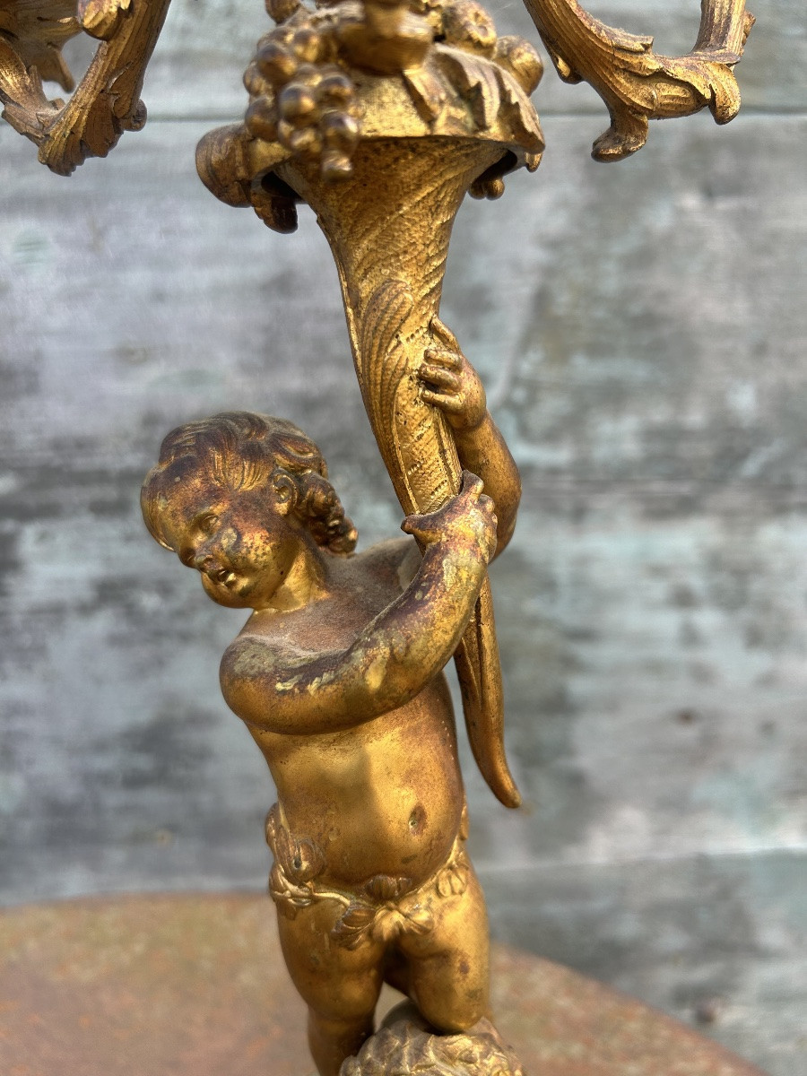 Pair Of 19th-century Gilt Bronze Candelabra With Putti -photo-2