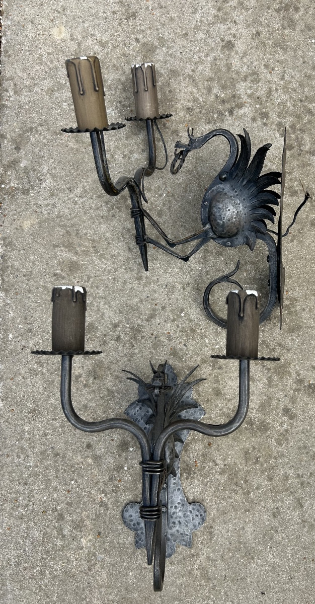 Alessandro mazzucotelli paire appliques dragon fer Liberty art nouveau