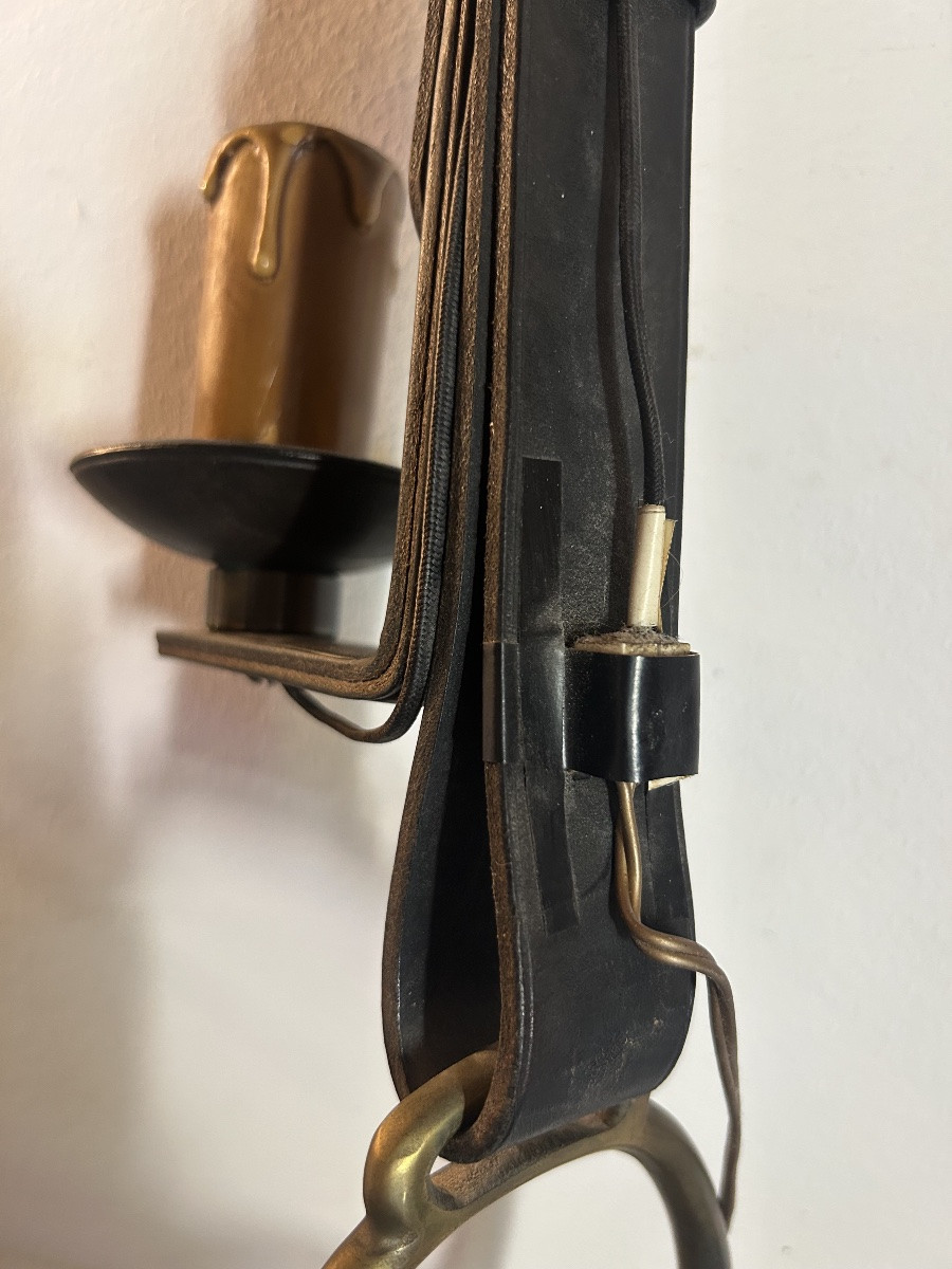 Stirrup Leather Wall Lamp 1950 Design By Jacques Adnet-photo-2
