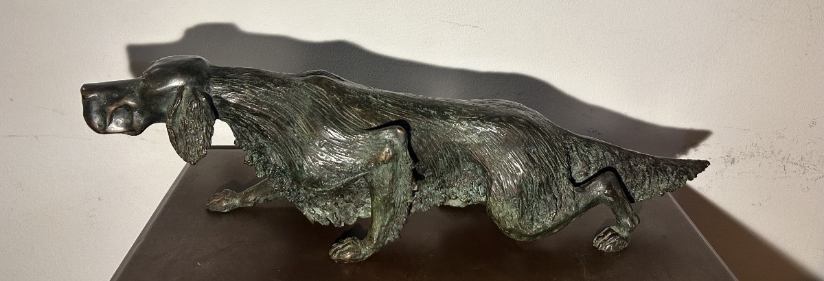 Cesar Rabitti Bronze Sculpture Hunting Dog-photo-1