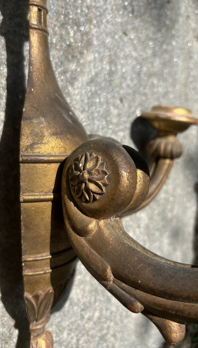 Paire appliques bois doré Louis XVI -photo-2