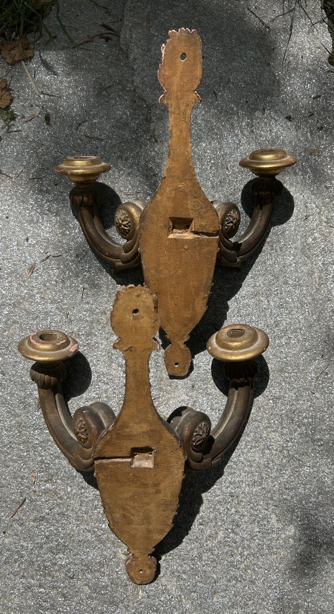Paire appliques bois doré Louis XVI -photo-3