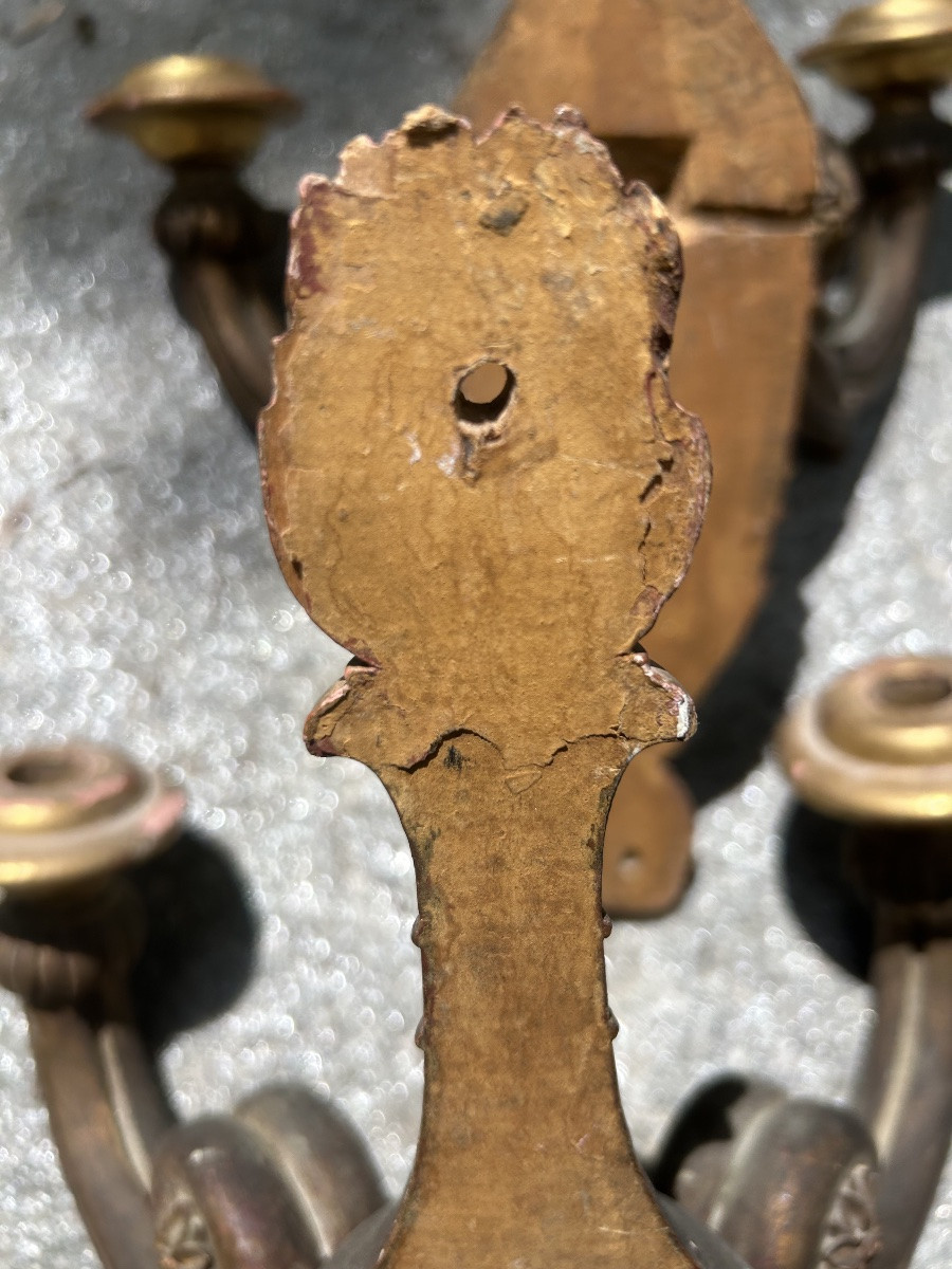 Paire appliques bois doré Louis XVI -photo-4