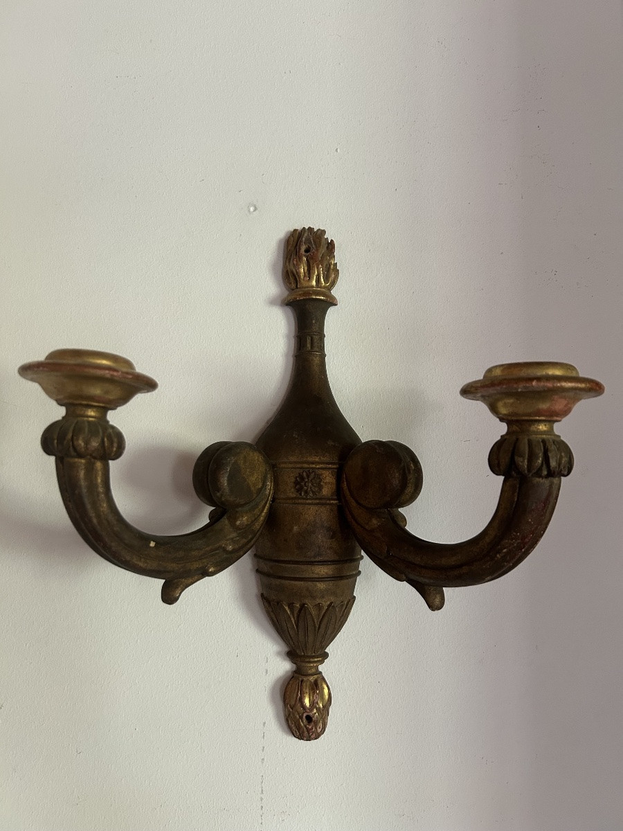 Paire appliques bois doré Louis XVI -photo-1