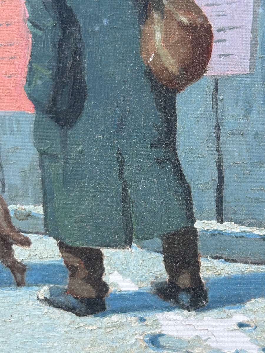 Germain Raingo Pelouse homme et son chien rue de Paris enneigée -photo-4