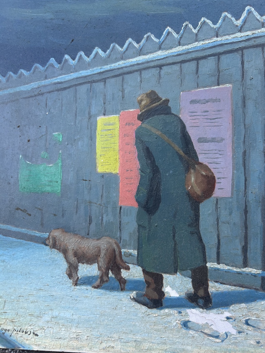 Germain Raingo Pelouse homme et son chien rue de Paris enneigée -photo-6