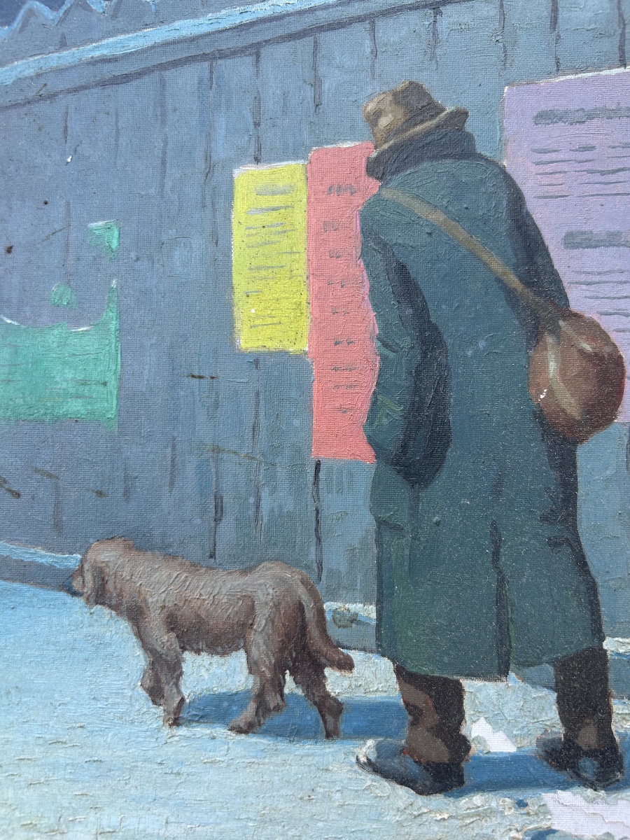 Germain Raingo Pelouse homme et son chien rue de Paris enneigée -photo-7