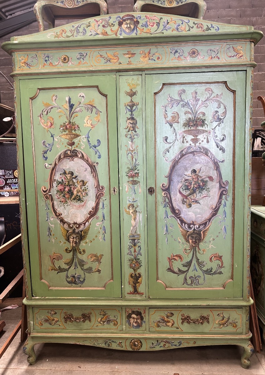 Chambre complète Napoléon 3 bois peint 