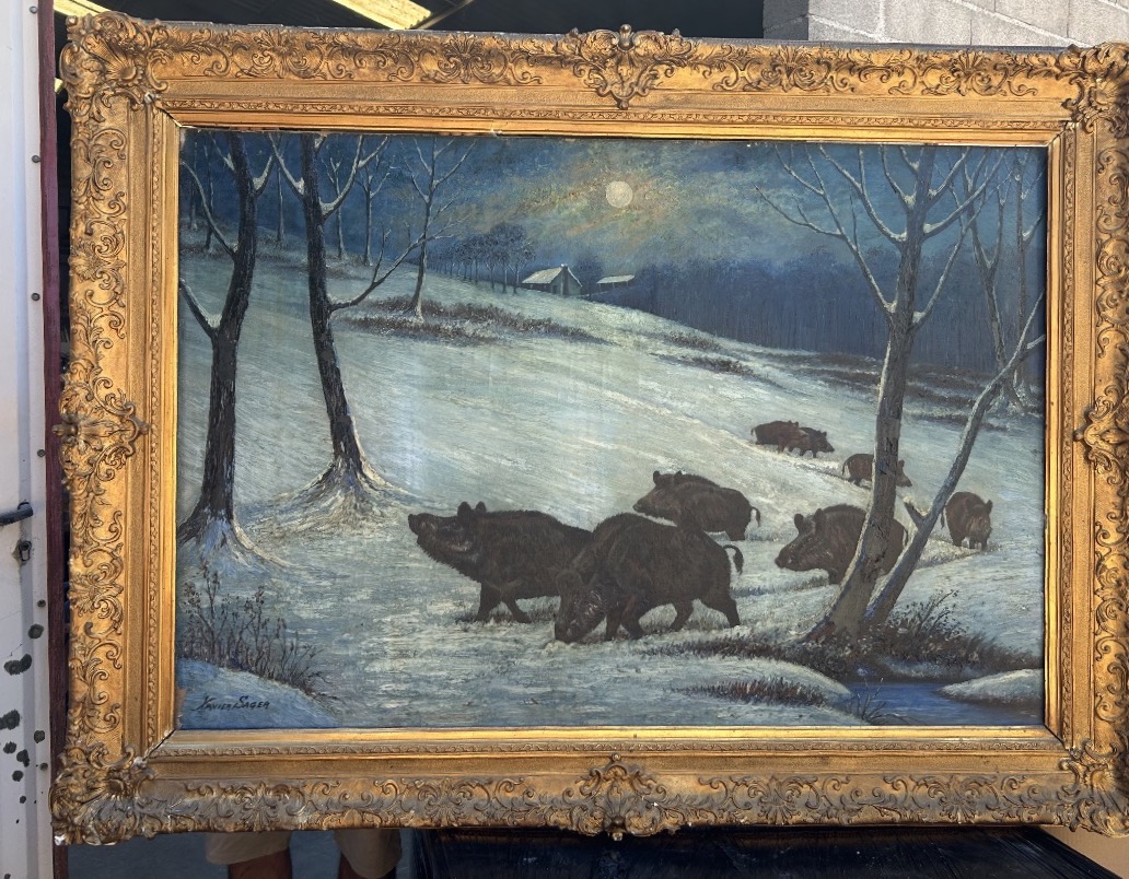 Xavier Sager tableau relais de chasse sangliers