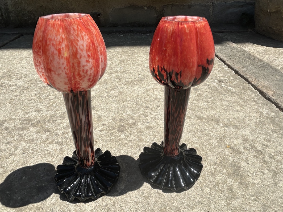 Franz welz paire de vases art déco verre de bohème -photo-3