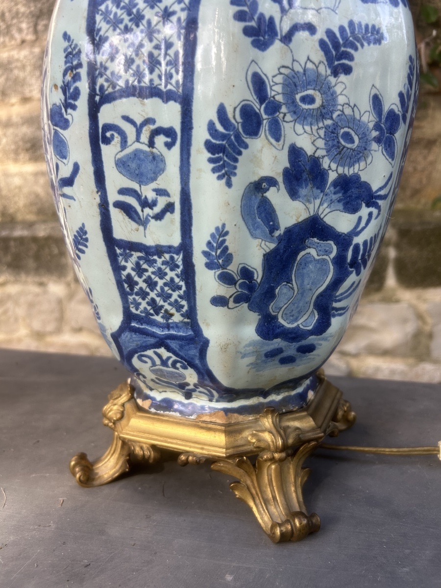 19th-century Delft Earthenware And Bronze Lamp-photo-2