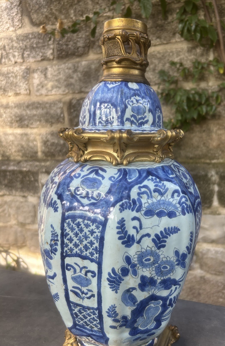 19th-century Delft Earthenware And Bronze Lamp-photo-3