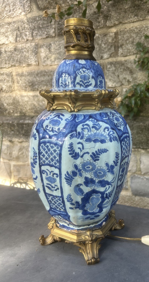 19th-century Delft Earthenware And Bronze Lamp-photo-4