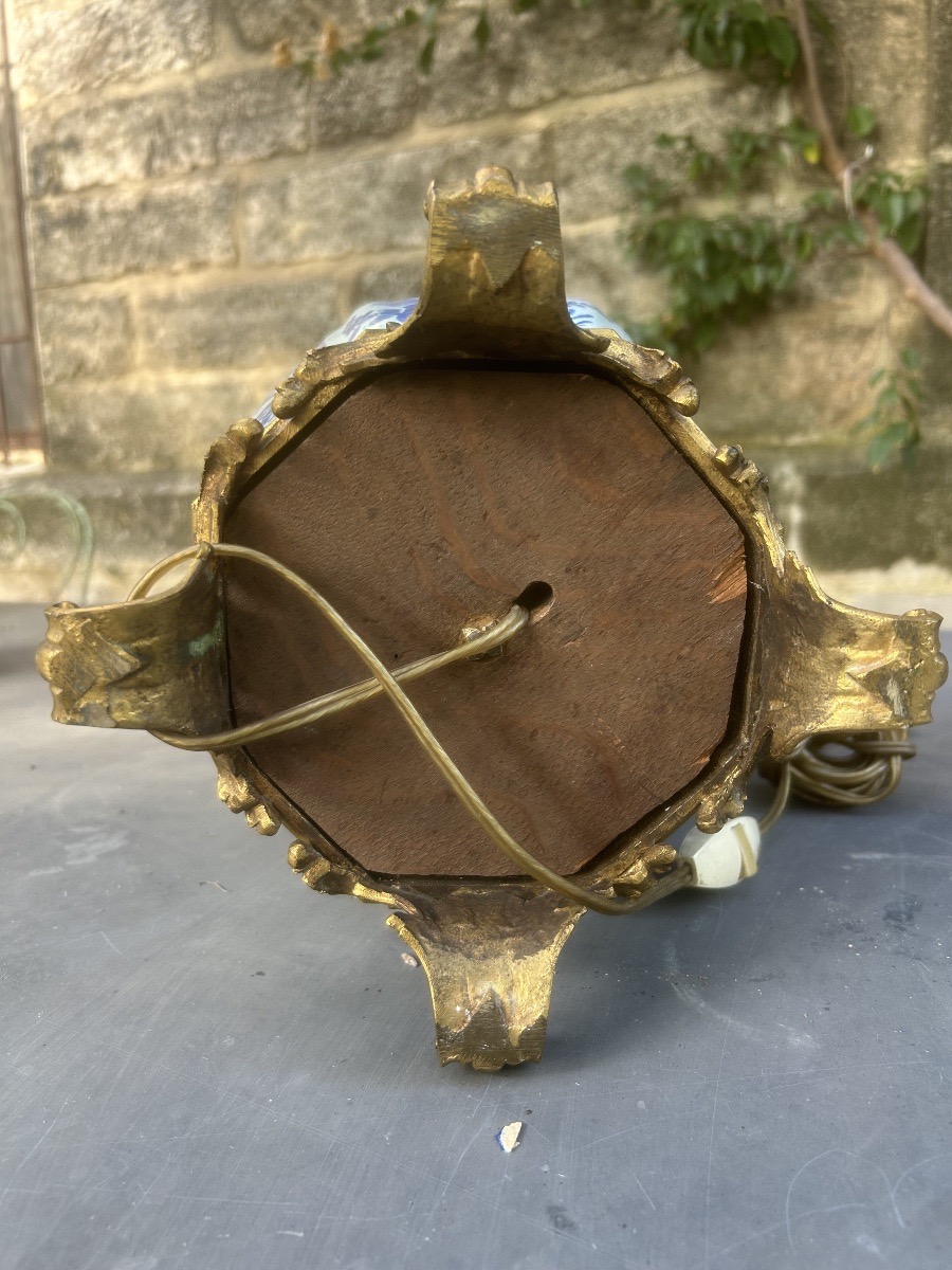19th-century Delft Earthenware And Bronze Lamp-photo-5