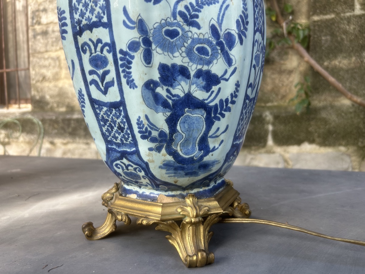 19th-century Delft Earthenware And Bronze Lamp-photo-6