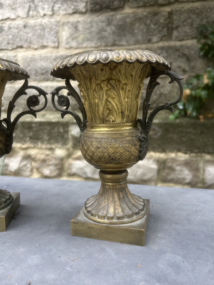 Pair Of 19th-century Gilded Metal Medici Vases-photo-5