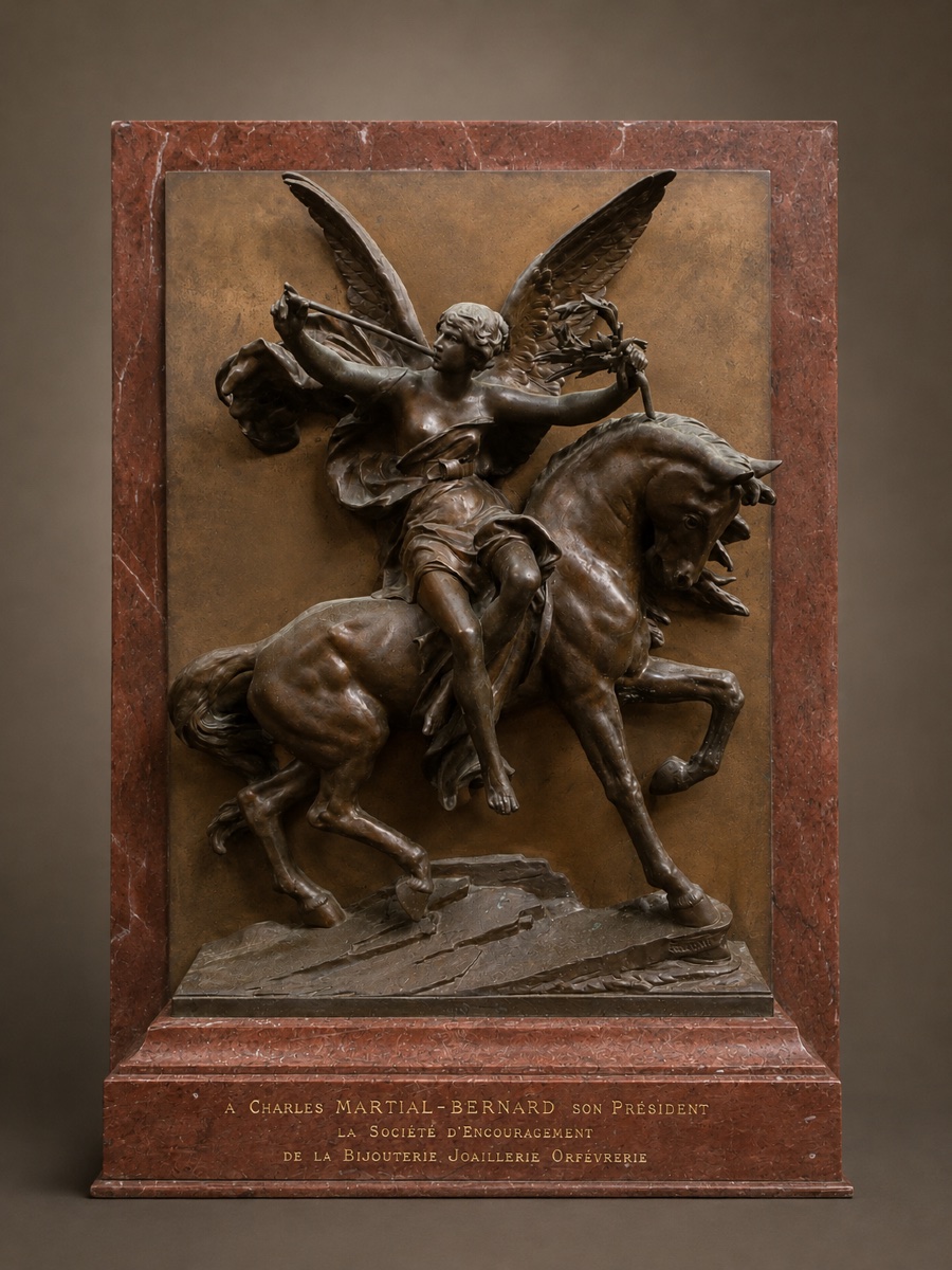 Jules Félix Coutan, Bronze Sculpture, "renommée équestre," Jewelry, Charles Martial Bernard-photo-2